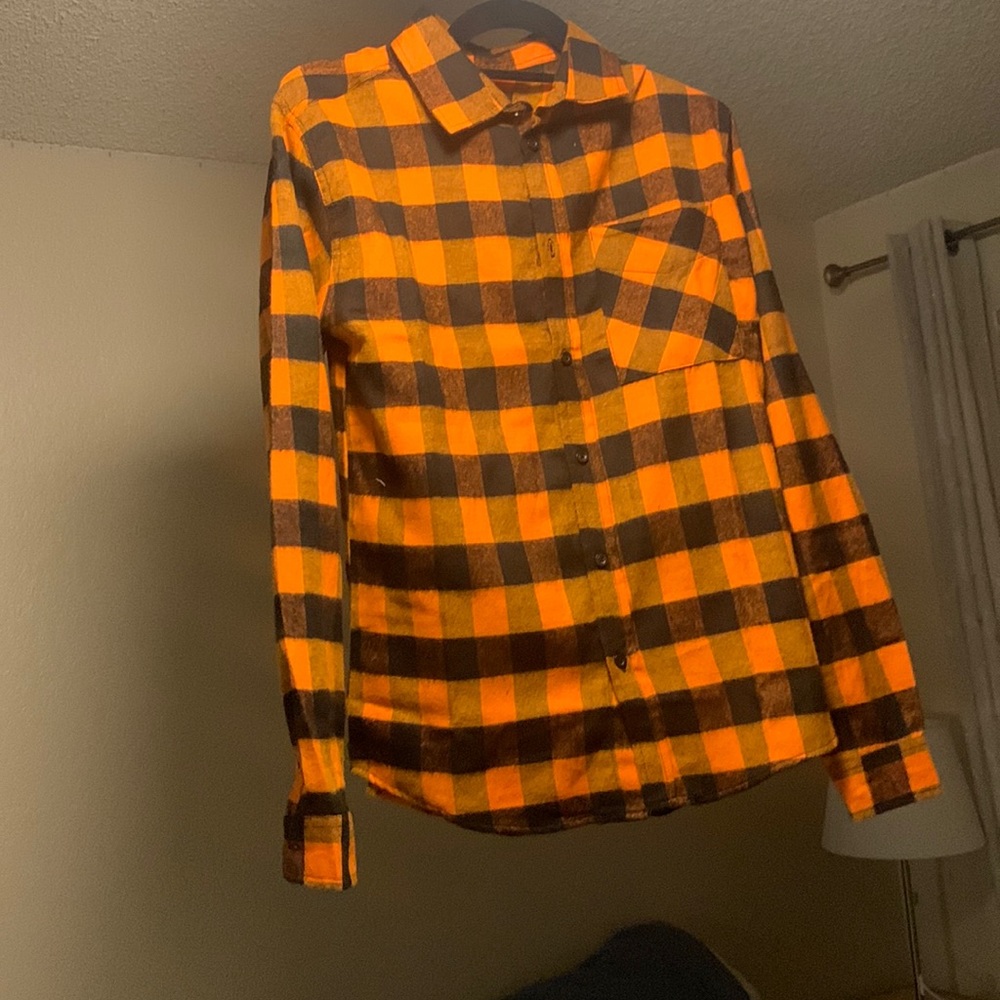 Long Sleeve Medium Orange Checkered Flannel